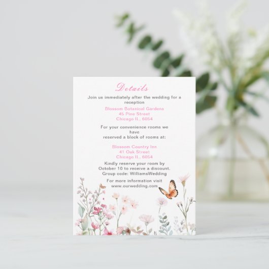 Frühjahrs-Hochzeit in Pink-Schmetterling Begleitkarte (Stehend Vorderseite)