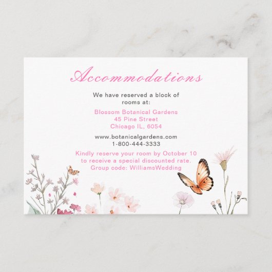 Frühjahrs-Hochzeit in Pink-Schmetterling Begleitkarte (Vorderseite)