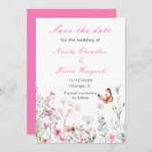 Frühjahrs-Hochzeit in Pink-Schmetterling Save The Date (Vorne/Hinten)