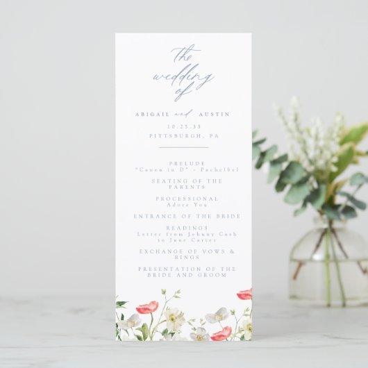 Frühjahrs-Hochzeitsprogramm für Peony Watercolor (Stehend Vorderseite)