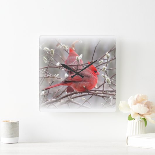 Frühjahrs-Kardinal Quadratische Wanduhr (Zuhause)