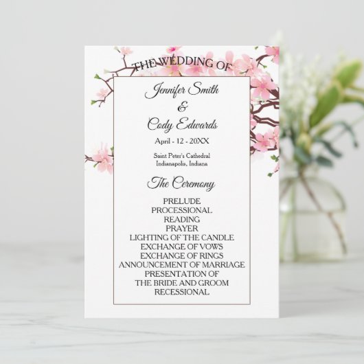Frühjahrs-Kirschblüten-Hochzeitsprogramm Programm (Stehend Vorderseite)