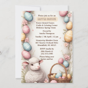 Frühjahrs-Korb-Eier-Kranz-Aquarell-Osterlamm Einladung