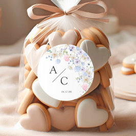 Frühjahrs-Lila und rosa Wildblumen Hochzeit Runder Aufkleber