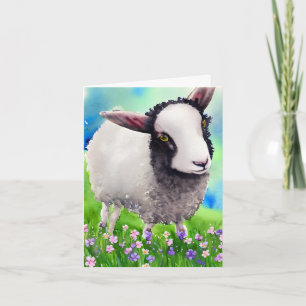 Frühjahrs-Ostern Schwarz-Weiß-Lamm Aquarell Karte