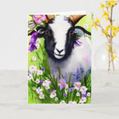 Frühjahrs-Osterziege Kid Watercolor Jede Anlässe Karte (Gelbe Blume)