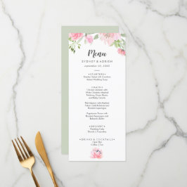 Frühjahrs-Peony-Hochzeitmenü Menükarte