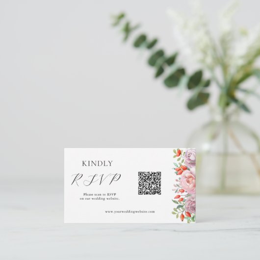 Frühjahrs-Rose Hochzeit QR-Code-UAWG Begleitkarte (Stehend Vorderseite)