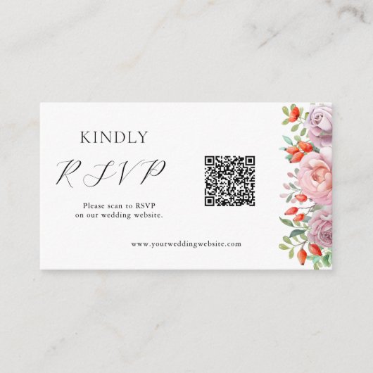Frühjahrs-Rose Hochzeit QR-Code-UAWG Begleitkarte (Vorderseite)