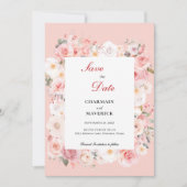 Frühjahrs-Rose Rosa Rahmen Hochzeit Save The Date (Vorderseite)