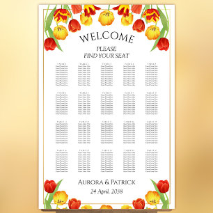 Frühjahrs-Tulpen-Weiß-Blumen-Hochzeits-Sitzplan Poster