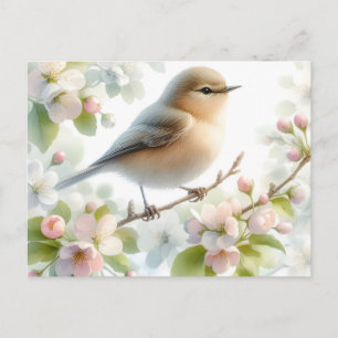 Frühjahrs-Vogel-Kirschblüten-Aquarell Ankündigungspostkarte