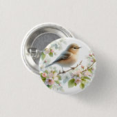 Frühjahrs-Vogel-Kirschblüten-Aquarell Button (Vorne & Hinten)