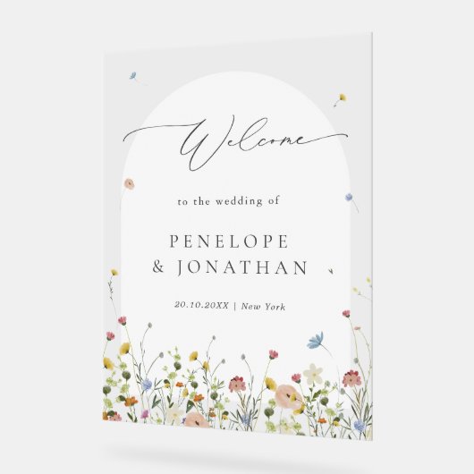 Frühjahrs-Wildblume-Garten Blumenzwiese Willkommen Acrylschild (Winkel)