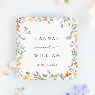 Frühjahrs-Wildblume-Gartenhochzeit Quadratischer Aufkleber
