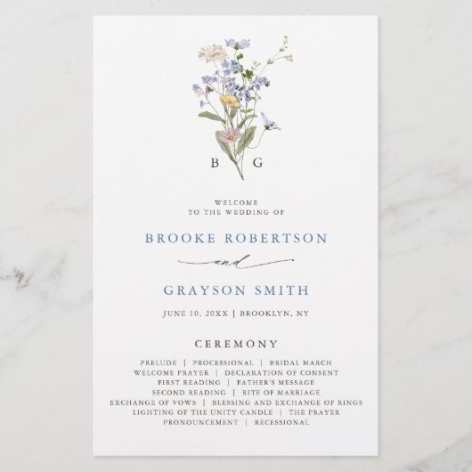 Frühjahrs-Wildblume-Hochzeitsprogramm "Meadow Gard (Vorderseite)