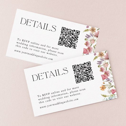 Frühjahrs-Wildblume QR-Code Hochzeitdetails Begleitkarte