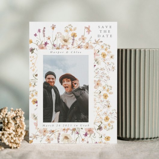 Frühjahrs-Wildblume Watercolor Hochzeit Save The Date