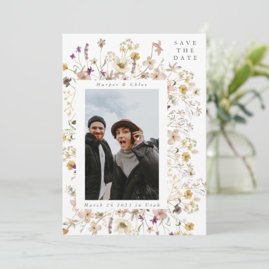 Frühjahrs-Wildblume Watercolor Hochzeit Save The Date (Stehend Vorderseite)