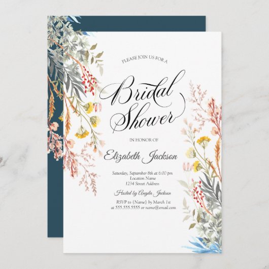 Frühjahrs-Wildblume Wiese-Dried-Brautparty Einladung (Vorne/Hinten)