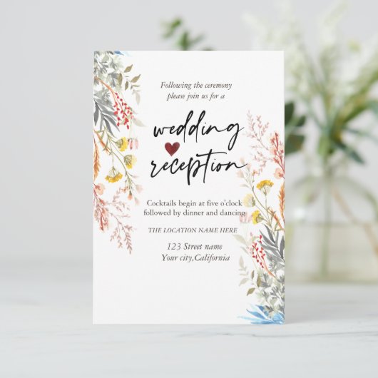 Frühjahrs-Wildblume Wiese Dried Empfang Einladung (Stehend Vorderseite)