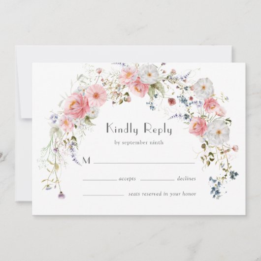 Frühjahrs-Wildblumen Arch Pink White Wedding RSVP Save The Date (Vorderseite)