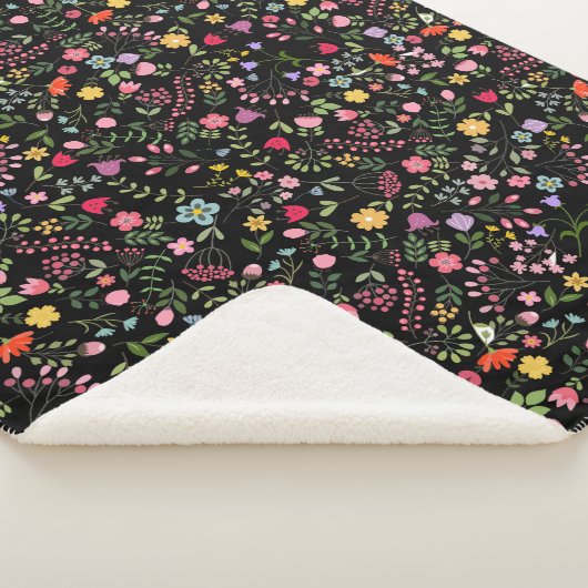 Frühjahrs-Wildblumen Blumendesign auf Black Sherpadecke (3/4)