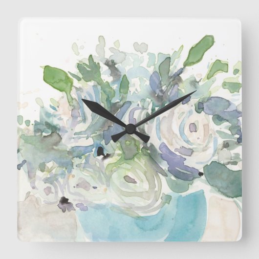 Frühjahrsanordnung - Aquarellbouquet Quadratische Wanduhr (Vorderseite)