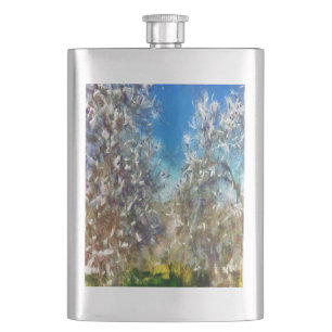 Frühjahrsblossom Almond Tree Pointillism Kunstwerk Flachmann