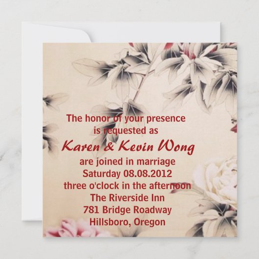 Frühjahrsblumen Chinesisch Einladung zur Hochzeit (Rückseite)
