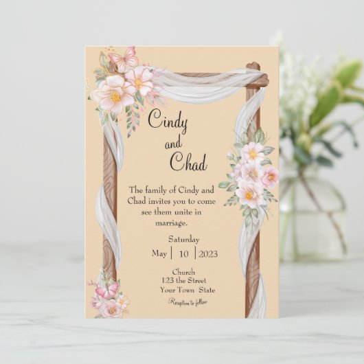 Frühjahrsblumen Einladung zum Hochzeitsfeiern (Stehend Vorderseite)