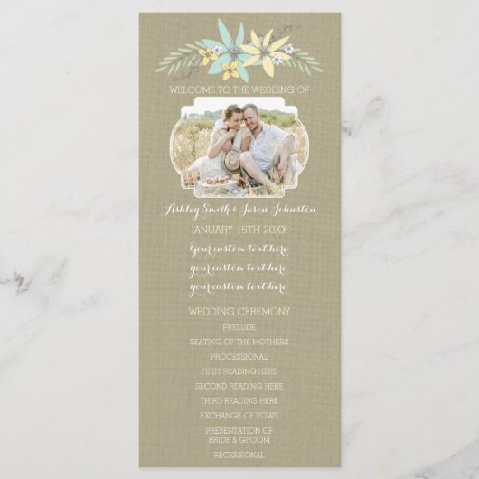 Frühjahrsblumen und Burlap-Foto-Hochzeitsprogramm Programm (Vorderseite)