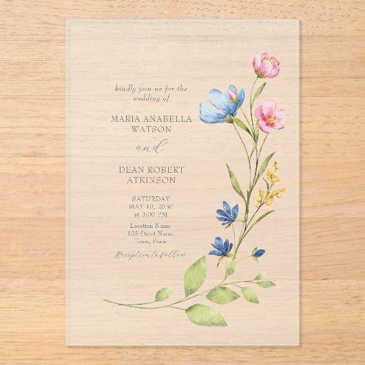Frühjahrsblumenhochzeit Mattiert Acryleinladungen (Vorderseite)