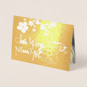 Frühjahrsblüte Bamboo Happy Vietnamese Tet Luxus Folienkarte (Vorderseite)