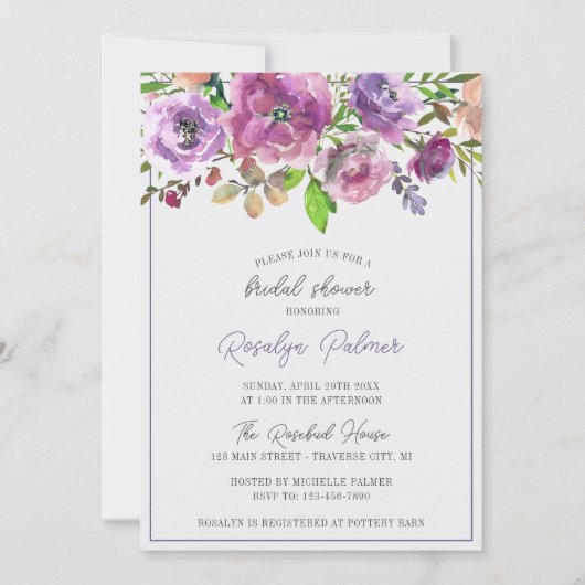 Frühjahrsblüten Blütenblüten Lila Peach-Brautparty Einladung (Vorderseite)