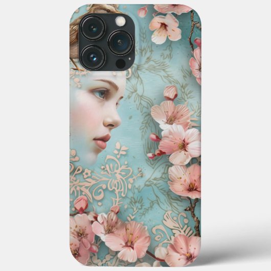 Frühjahrsblüten Dekoupage Bird Lady Portrait Case-Mate iPhone Hülle (Rückseite)