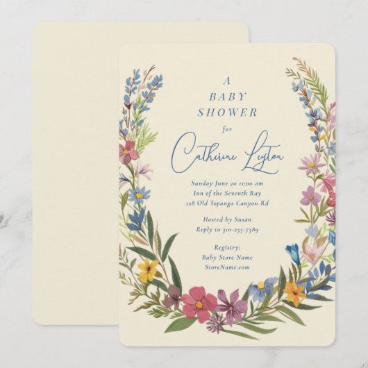 Frühjahrsdusche mit Blumenkreide Einladung (Vorne/Hinten)