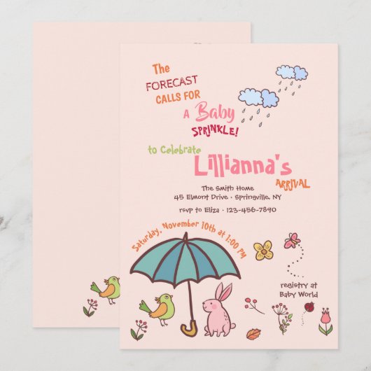 Frühjahrsduschen Kinderdusche Einladung (Vorne/Hinten)