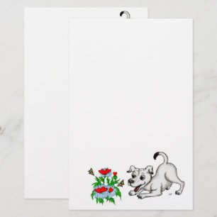 Frühjahrserwachen, Welpe mit Blume und Schmetterli Briefpapier