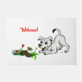 Frühjahrserwachen, Welpe mit Blume und Schmetterli Fußmatte