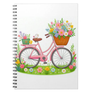 Frühjahrsfahrrad mit Blume und Vogel Notizblock