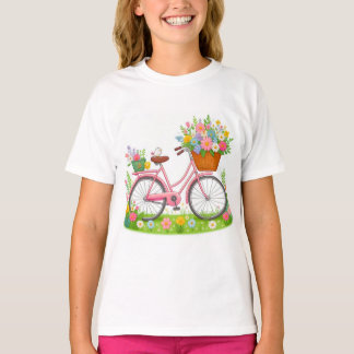Frühjahrsfahrrad mit Blume und Vogel T-Shirt