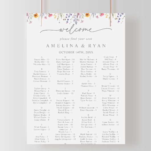 Frühjahrsfarben-Wildblumen-Alphabetischer Sitzplan Poster