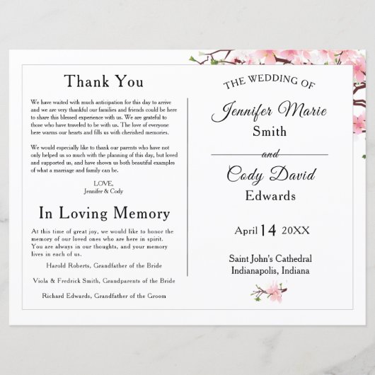 Frühjahrsfeier Cherry Blossom Hochzeitsprogramm (Vorderseite)