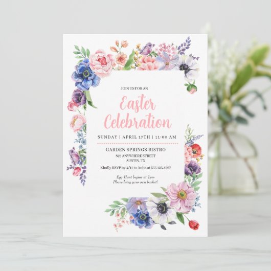 Frühjahrsfeier im Blumengarten Einladung (Stehend Vorderseite)