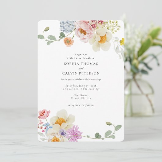 Frühjahrsflorale Einladung (Stehend Vorderseite)