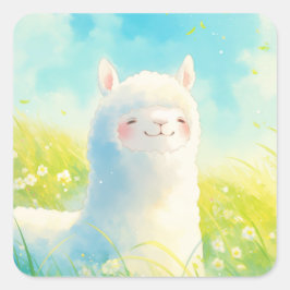 Frühjahrsflüster mit einem Alpaca Quadratischer Aufkleber