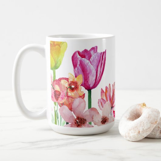 Frühjahrsgarten blüht kaffeetasse (Mit Donut)