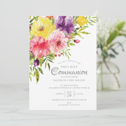 Frühjahrsgarten Blumen Erste Kommune Einladung (Stehend Vorderseite)