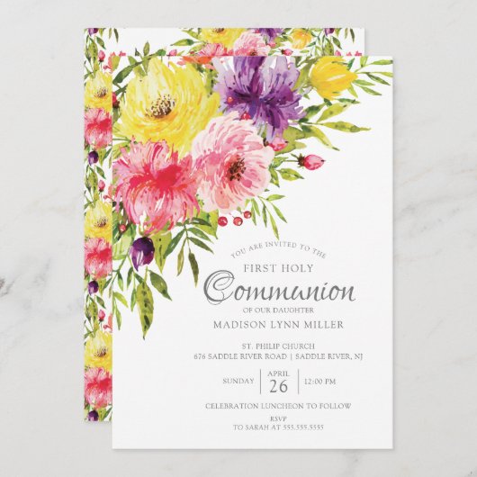 Frühjahrsgarten Blumen Erste Kommune Einladung (Vorne/Hinten)